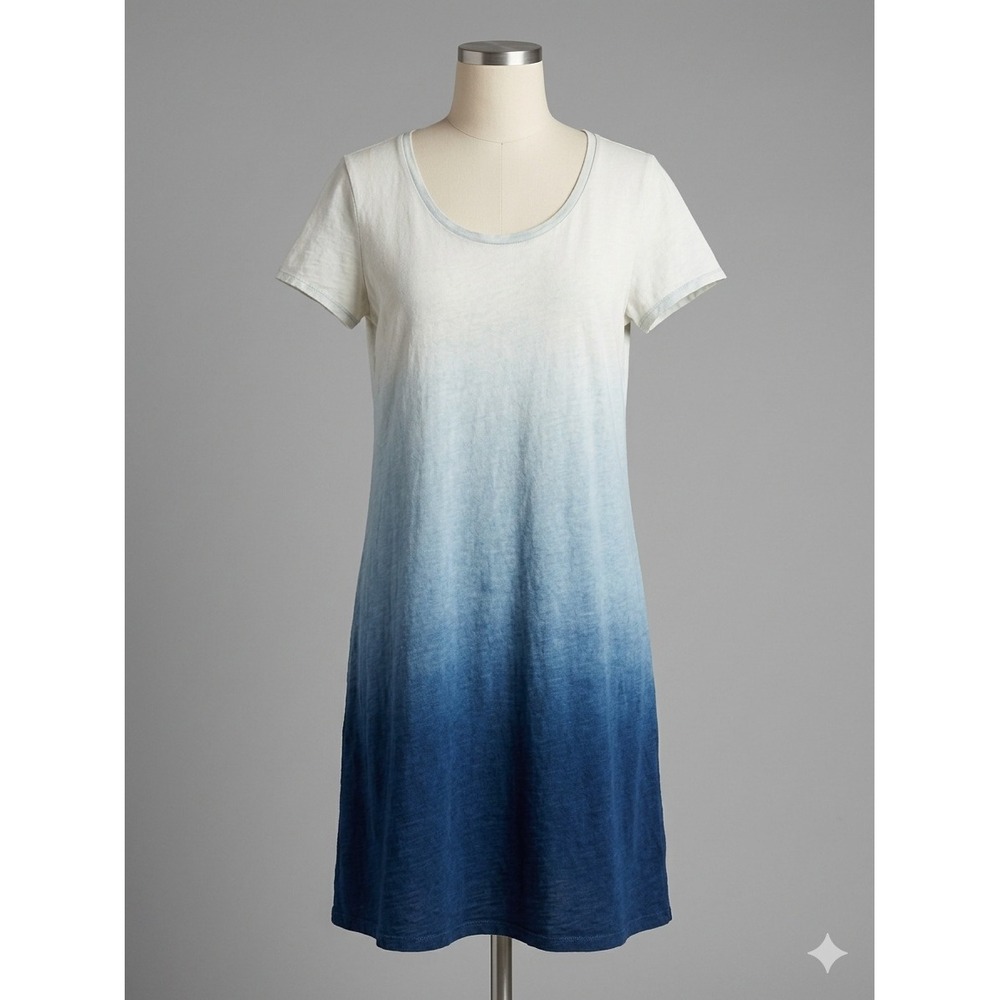 Pure Jill Indigo Ombre Dip Dye T-Shirt Dress Blue White Medium